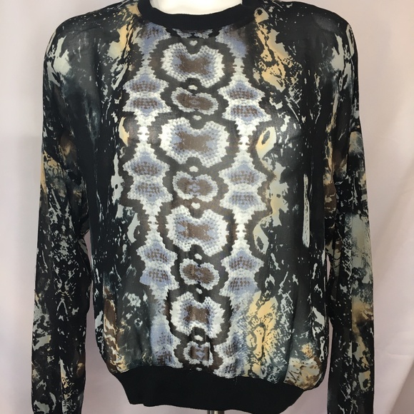 Cabi Sheer Python print Crew neck soft silk top - Picture 2 of 8